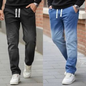 2 Pcs ( BULE+Black) Denim Baggy Trouser
